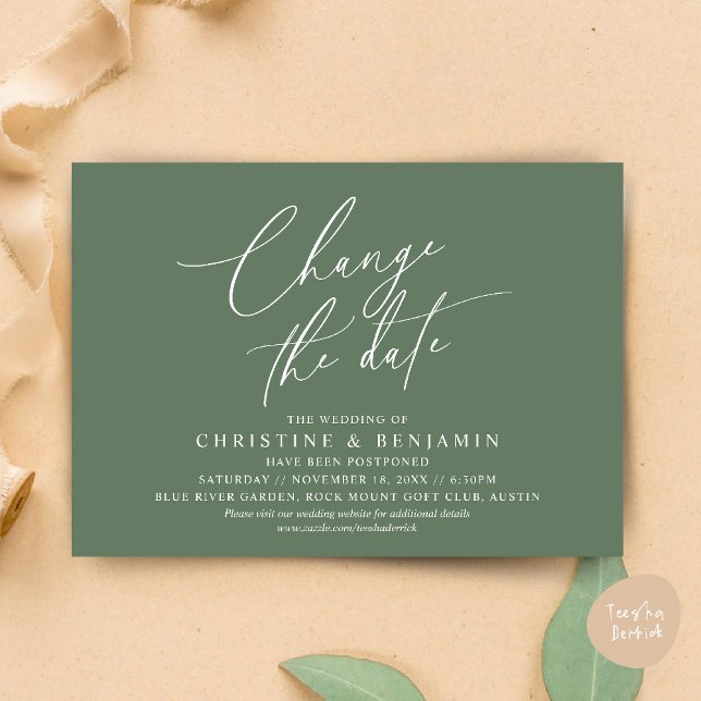 Modifier la date, Enregistrer notre nouvelle carte (Change the date, Save our new wedding date modern romantic card in Sage Green)