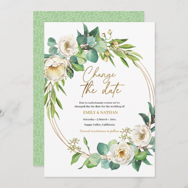 Modifier la date Gold and White floral Invitation (Devant / Derrière)