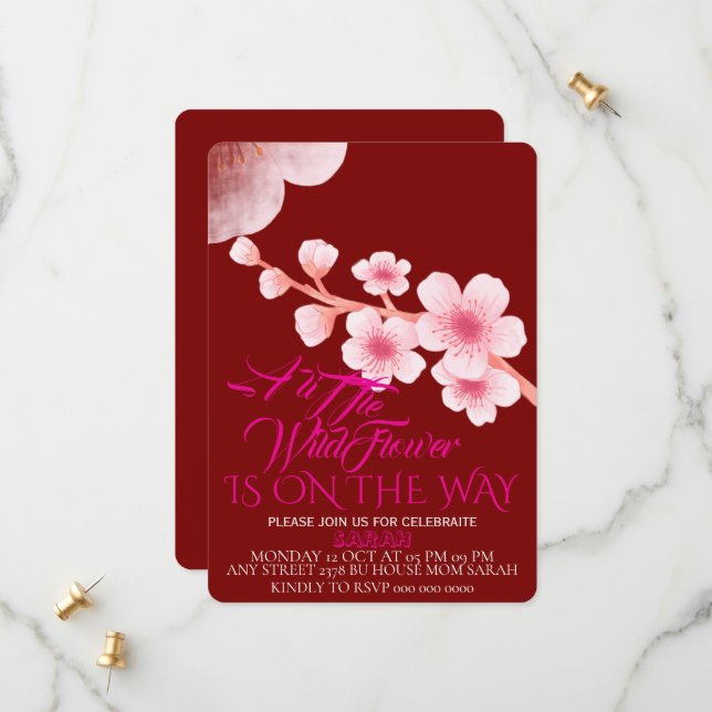 Modifier Une Petite Invitation Baby shower Fleur s (Devant/Arrière en situation)