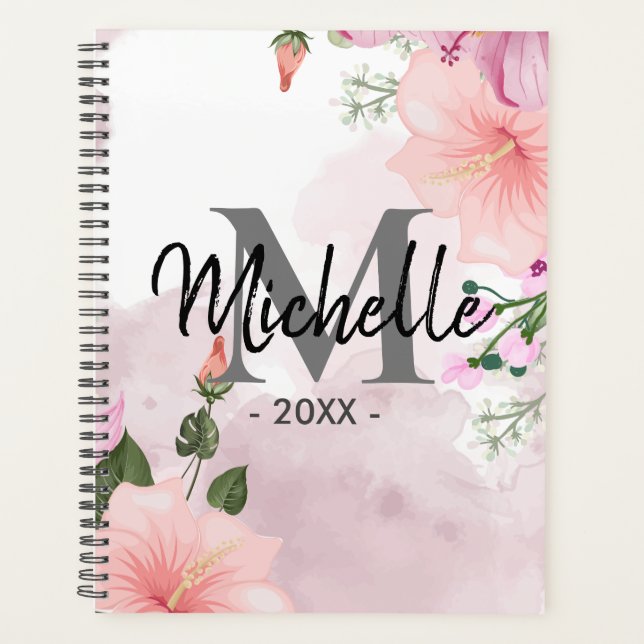 Mogramme fleurs d'aquarelle 2025 hebdomadaire mens (Devant)
