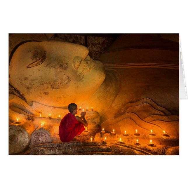 Moine priant près d'un Bouddha (Devant horizontal)