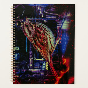 Moineau Cyberpunk dans un Paysage de Ville Néon
