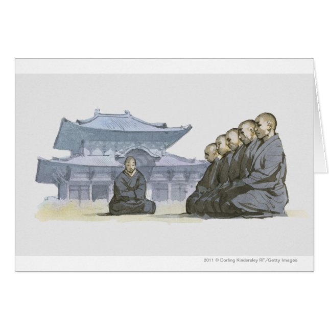 Moines de bouddhiste zen se mettant à genoux en (Devant horizontal)
