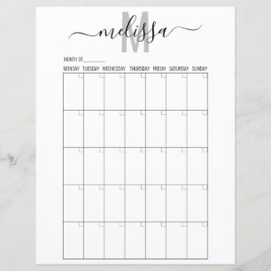 Mois vierge Monogramme Planification Calendrier Pl