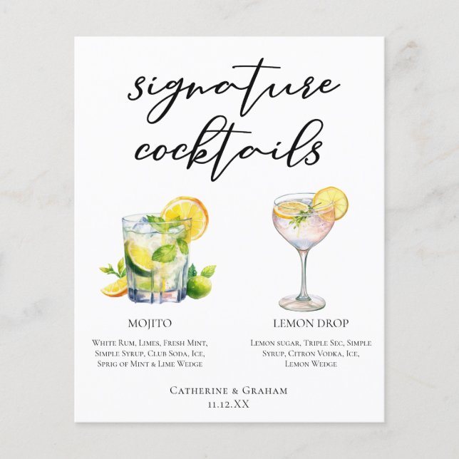 Mojito Lemon Drop Summer Signature Cocktails Menu (Devant)