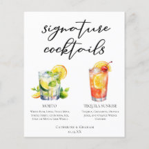 Mojito Tequila Sunrise Mariage Cocktails Menu