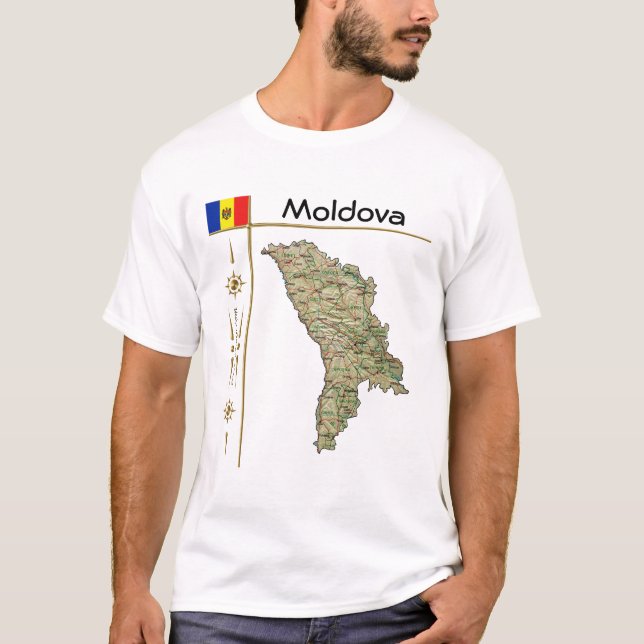 Moldavie Carte + Indicateur + Titre T-shirt (Devant)