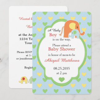 Mom and Baby Boy Elephant Shower Invitation