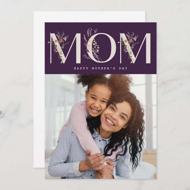 MOM | carte de jour de mère heureuse moderne viole (Devant / Derrière)