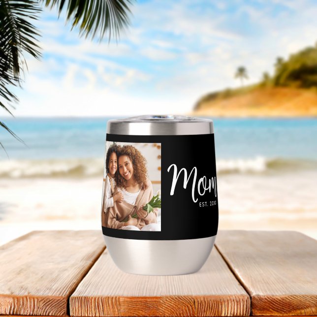 Mom Established Date Black Photo White Script Gift (Plage (pivotée))
