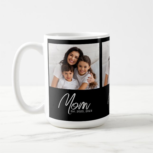 Mom Established Script Black 3 Photo Coffee Mug (Gauche)