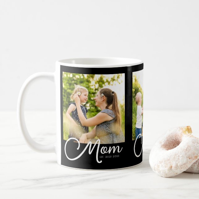 Mom Established Script Black 3 Photo Coffee Mug (Avec donut)
