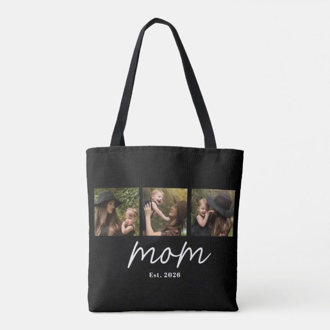 Mom Established Script Black 3 Photo Tote Bag (Dos)