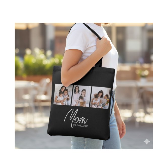 Mom Established Script Black 3 Photo Tote Bag (Créateur téléchargé)