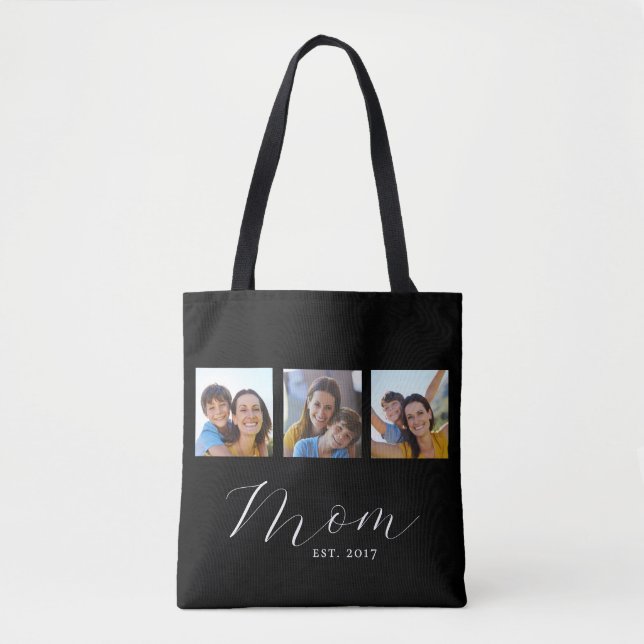 Mom Established Script Black 3 Photo Tote Bag (Devant)
