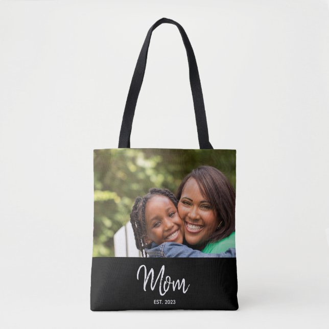 Mom Established Script Black Photo Tote Bag (Devant)