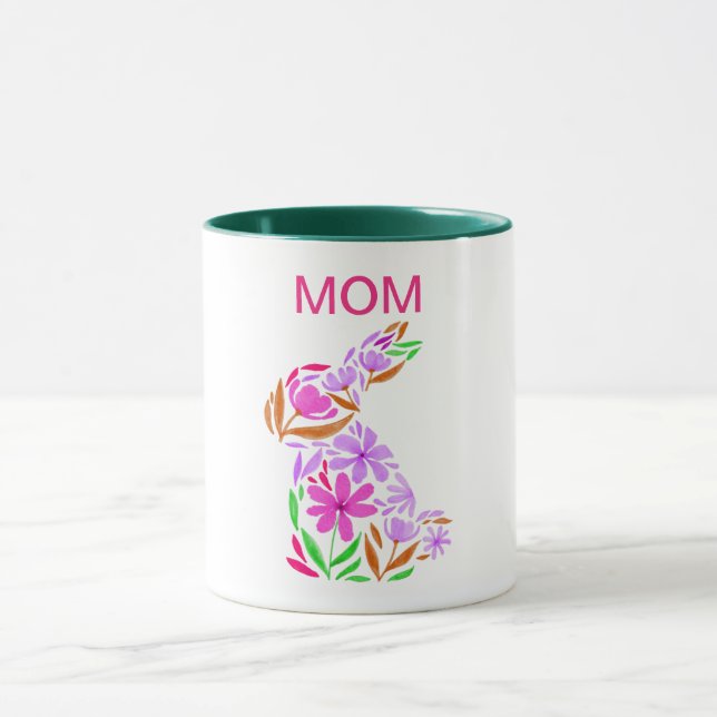 "MOM" RABBIT FLEURIE DE PÂQUES EN MUG DE COULEURS  (Centre)