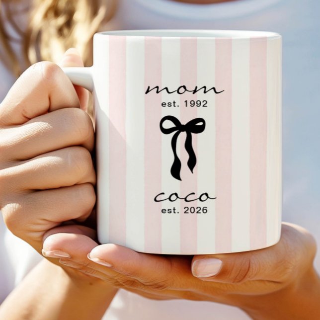 Mom to Coco Mug Pink Bow Stripes (Créateur téléchargé)
