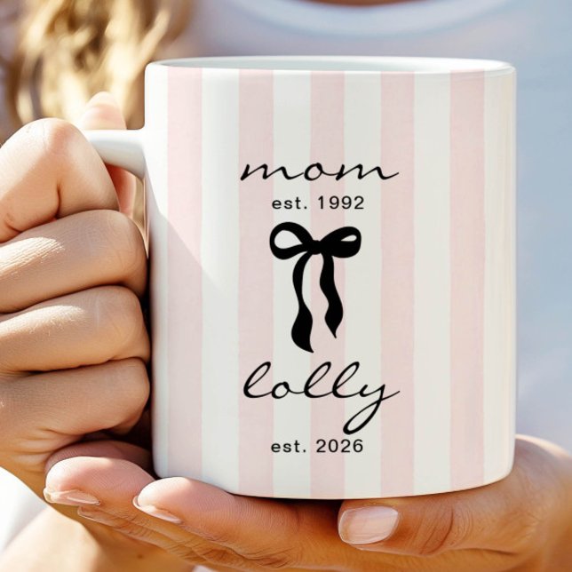 Mom to Lolly Mug Pink Bow Stripes (Créateur téléchargé)