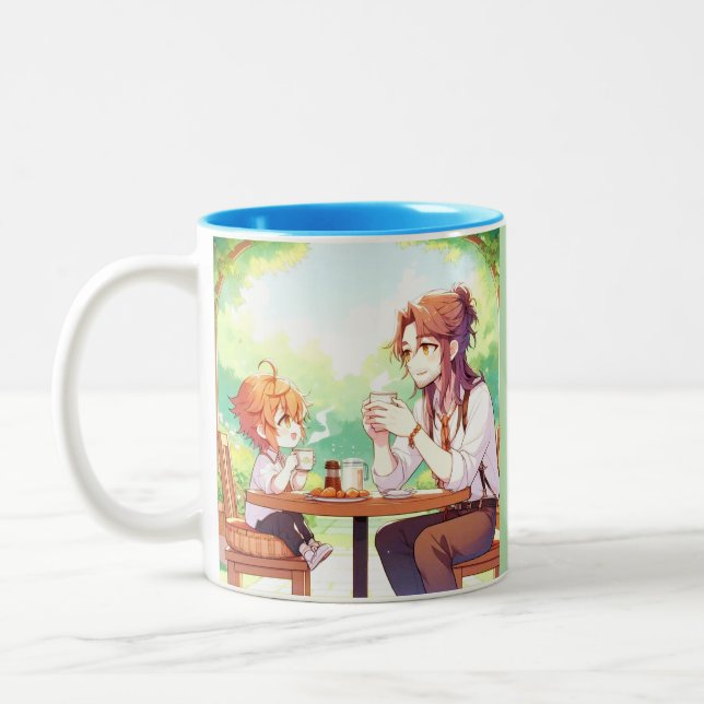 Moments du matin - Chibi père et enfant café Mug (Gauche)