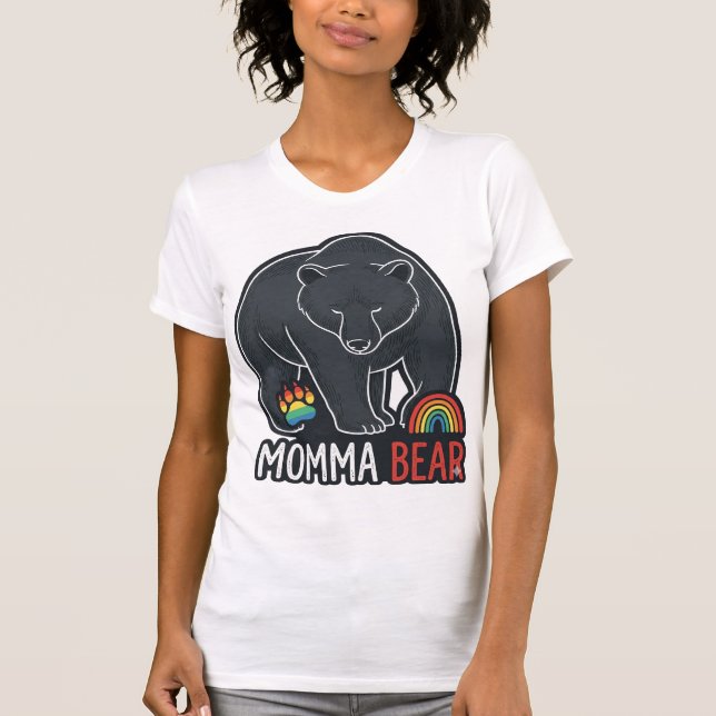 Momma Bear Arc-en-ciel Design de T-shirt avec Grav (Devant)