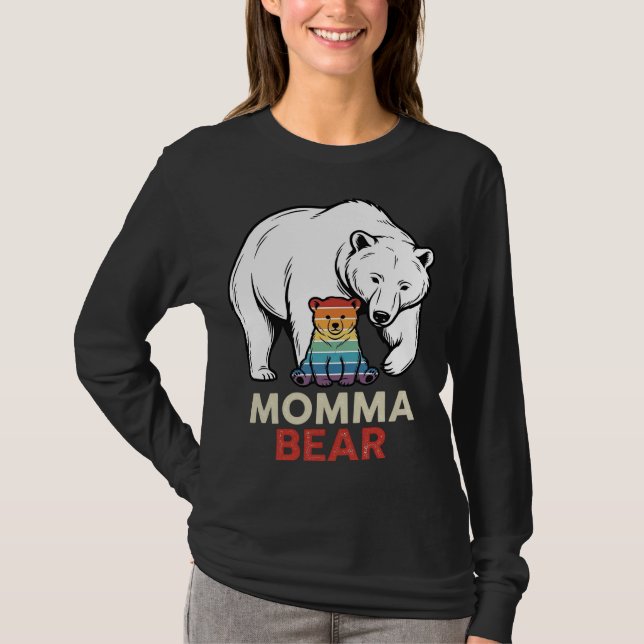 Momma Bear Arc-en-ciel Design de T-shirt avec Grav (Devant)