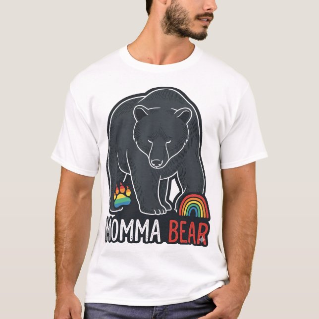 Momma Bear Arc-en-ciel Design de T-shirt avec Grav (Devant)