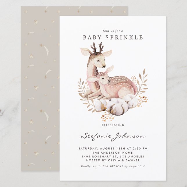 Mommy and Baby Deer Fall Baby Sprinkle Invitation (Devant / Derrière)