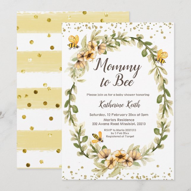 Mommy to Bee Baby shower Invitation (Devant / Derrière)