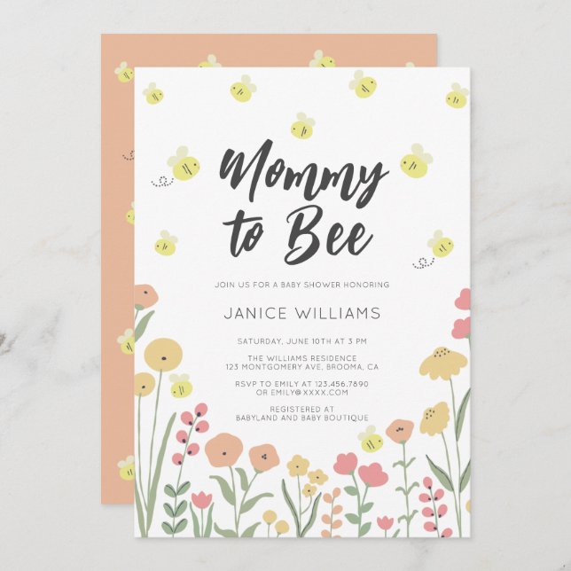 Mommy to Bee Baby shower Invitation (Devant / Derrière)