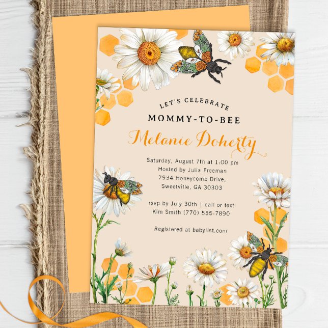 Mommy to Bee Baby shower Invitation | Aquarelle H (Honey Bee Baby Shower Invite)