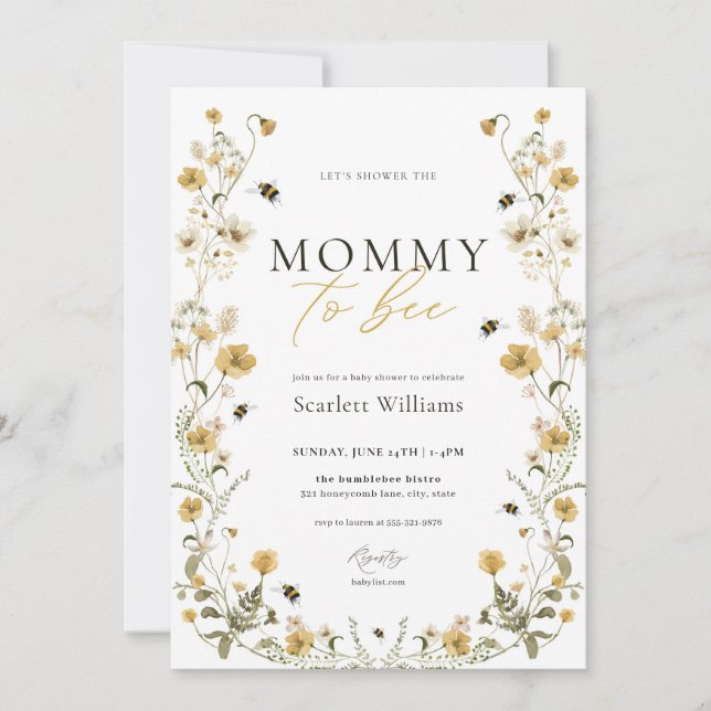Mommy to Bee Baby shower Invitation Fleur de miel (Devant)