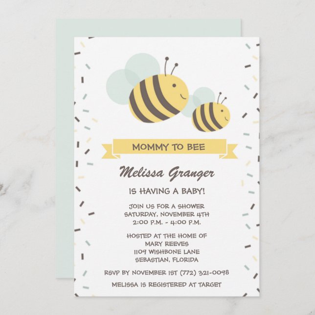 Mommy to Bee Bumblebee Baby shower Invitation (Devant / Derrière)