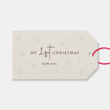 Mon 1er Noël Bébé Nom | Étiquette Cadeau Arbre