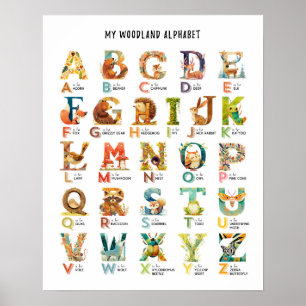 Mon alphabet animal boisé Poster éducatif