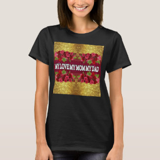 Mon amour ma mère mon père T-Shirt floral doré