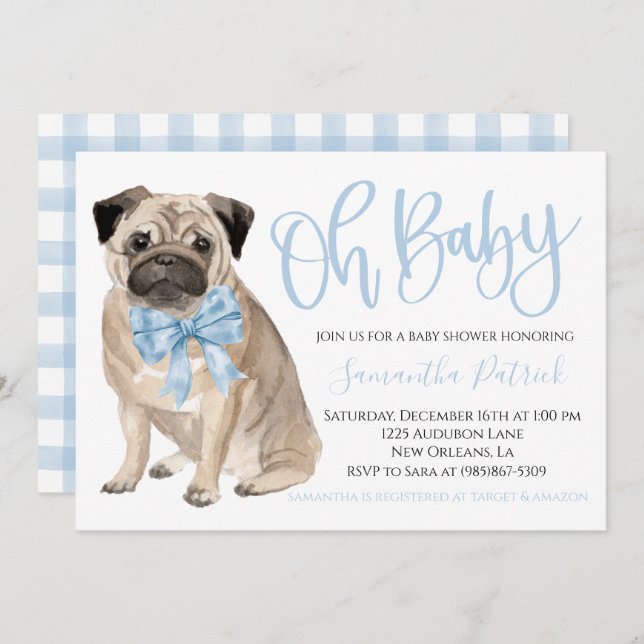 Mon bébé ! Cute Chien Blue Boy Shoy Invitation (Devant / Derrière)