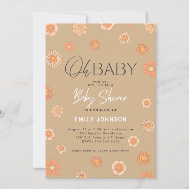 Mon bébé ! Daisy Beige Baby shower Invitation (Devant)