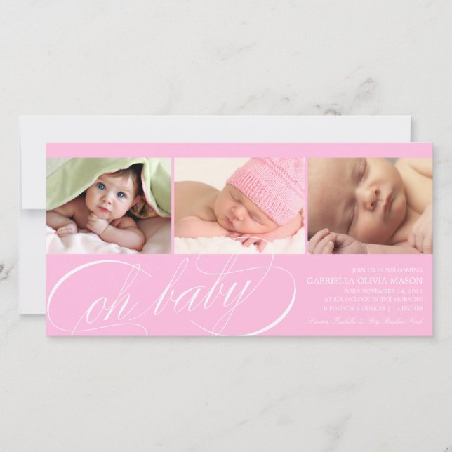 Mon bébé | Faire-part de naissance rose (Devant)