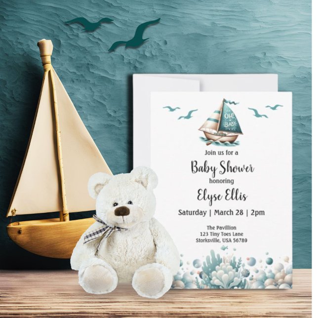 Mon bébé ! Invitation Baby shower bleu rustique (Oh, Baby Vintage Nautical Baby Shower Invitation)