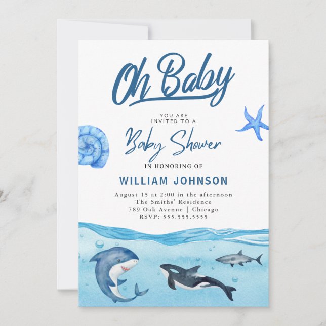 Mon bébé ! Invitation Baby shower Océan & Mer (Devant)