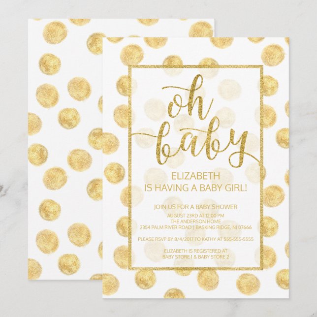 Mon bébé ! Invitation Baby shower Pois d'or (Devant / Derrière)
