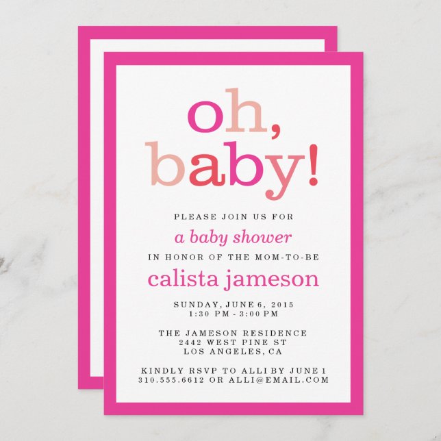 Mon bébé ! Invitations de douche pour bébé rose mo (Devant / Derrière)