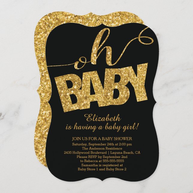 Mon bébé ! Parties scintillant d'or Invitation Bab (Devant / Derrière)