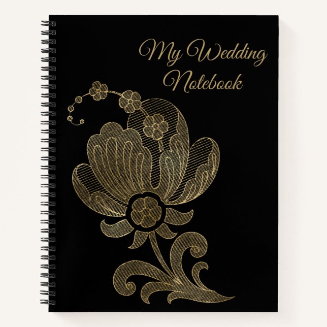 Mon Carnet Mariage Gold Filegree sur Black (Devant)