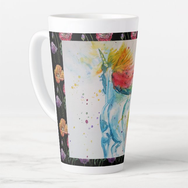 Mon Cheval Licorne Arc-en-ciel Aquarelle Mug Latte (Angle gauche)