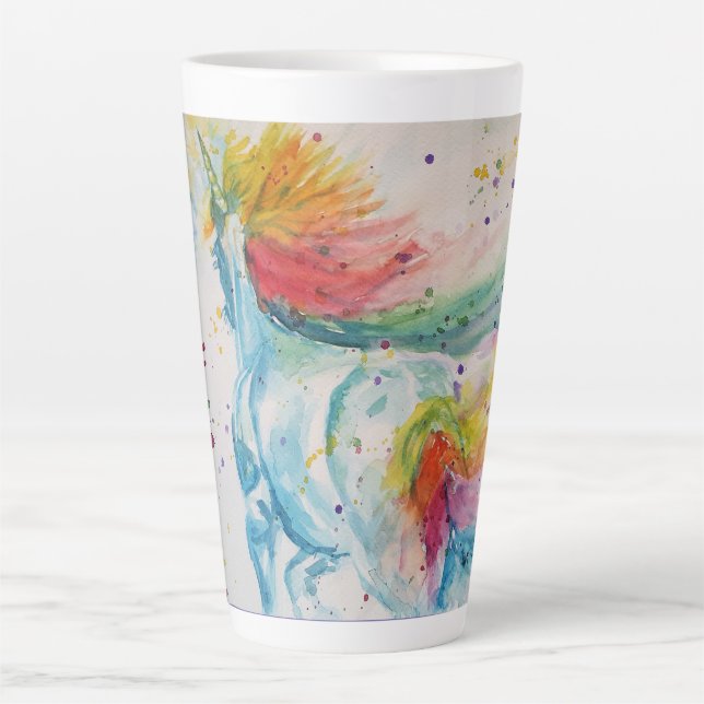 Mon Cheval Licorne Arc-en-Ciel Mug à Latte Aquarel (Devant)