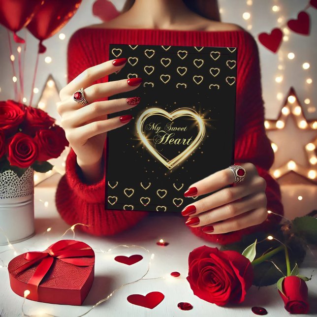 Mon coeur doux Noir Or Plié Carte de remerciements (Créateur téléchargé)