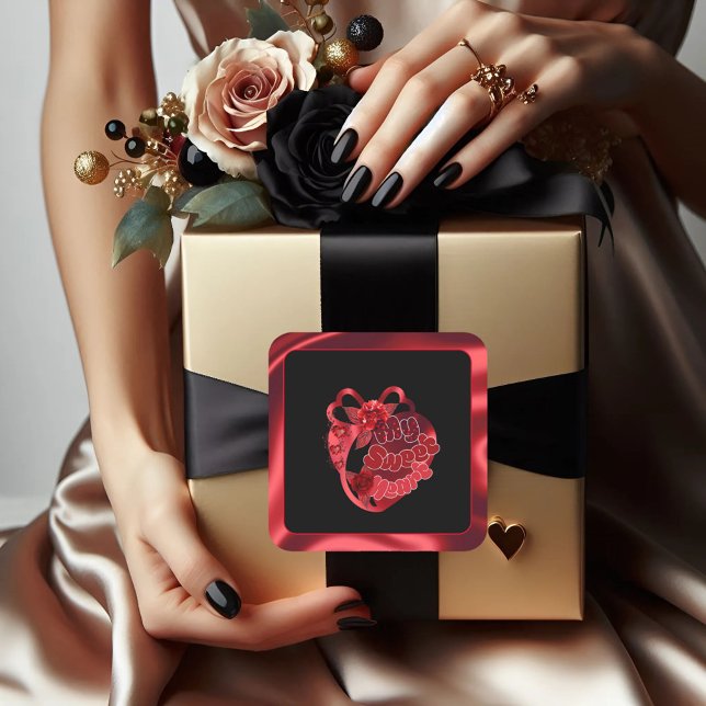 Mon coeur doux Rouge brillant Sticker Carré Valent (Créateur téléchargé)