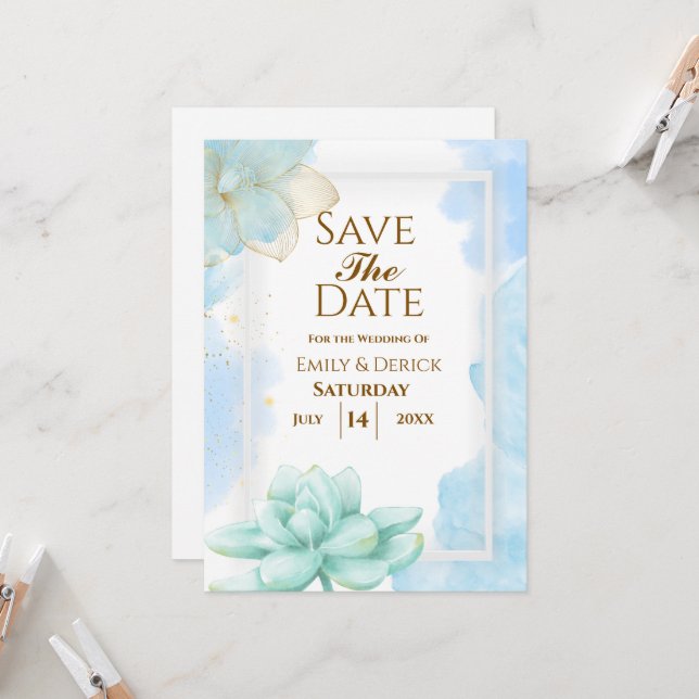 Mon Faire-part de mariage d'amour bleu (Devant/Arrière en situation)